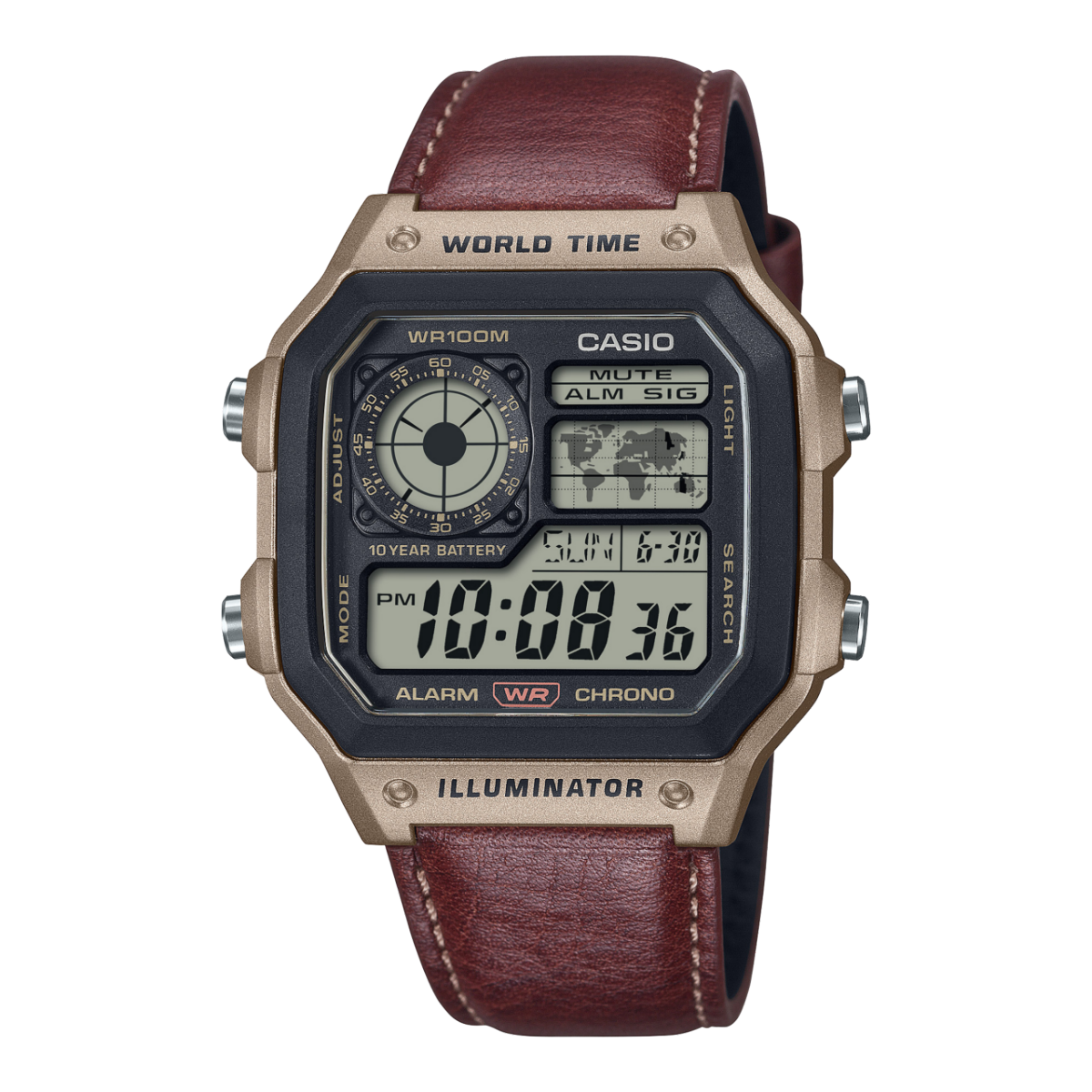 Reloj Casio AE-1200WHL-5AV con pulso en cuero y hora digital para hombre