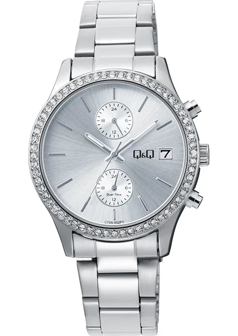 Reloj Q&Q original C70A doble hora análogo para mujer
