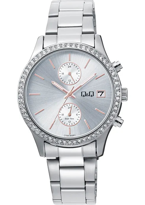 Reloj Q&Q original C70A doble hora análogo para mujer