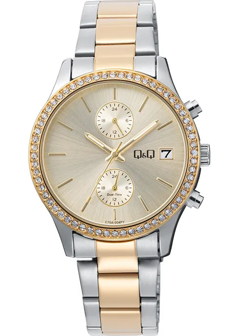 Reloj Q&Q original C70A doble hora análogo para mujer