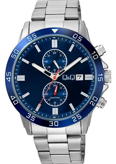 Reloj Q&Q C73A Multifuncional para hombre con pulso en acero inoxidable