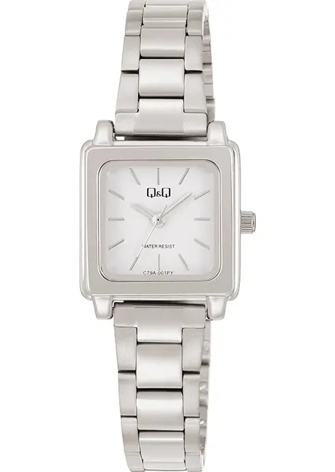 Reloj Q&Q C79A original para mujer con diseño cuadrado y elegante en acero