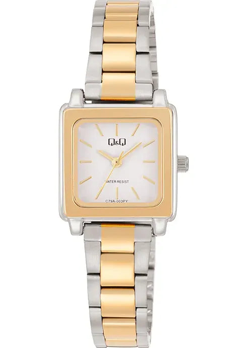 Reloj Q&Q C79A original para mujer con diseño cuadrado y elegante en acero