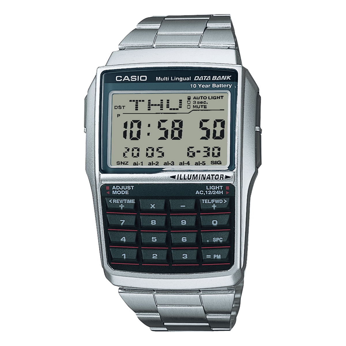 Reloj CASIO Vintage con CALCULADORA DBC-32D-1A para hombre con pulso en acero inoxidable
