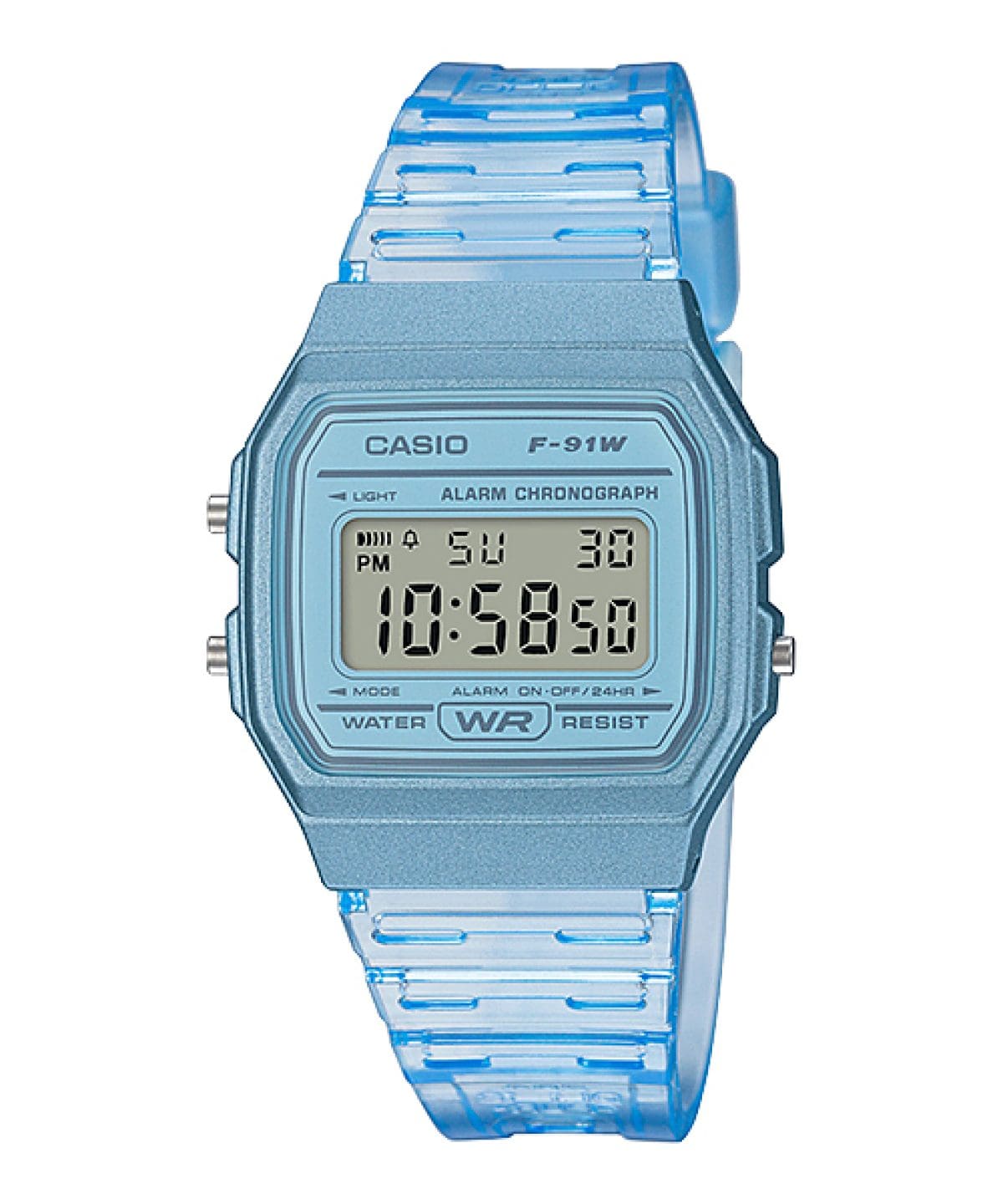 Reloj CASIO DEPORTIVO F-91WS Unisex con pulso en resina transparente