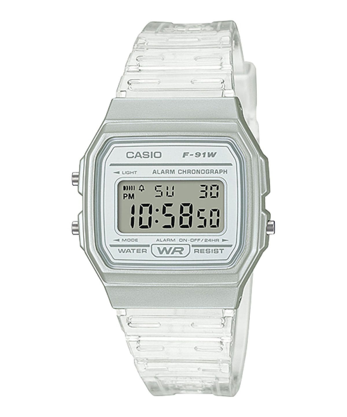 Reloj CASIO DEPORTIVO F-91WS Unisex con pulso en resina transparente
