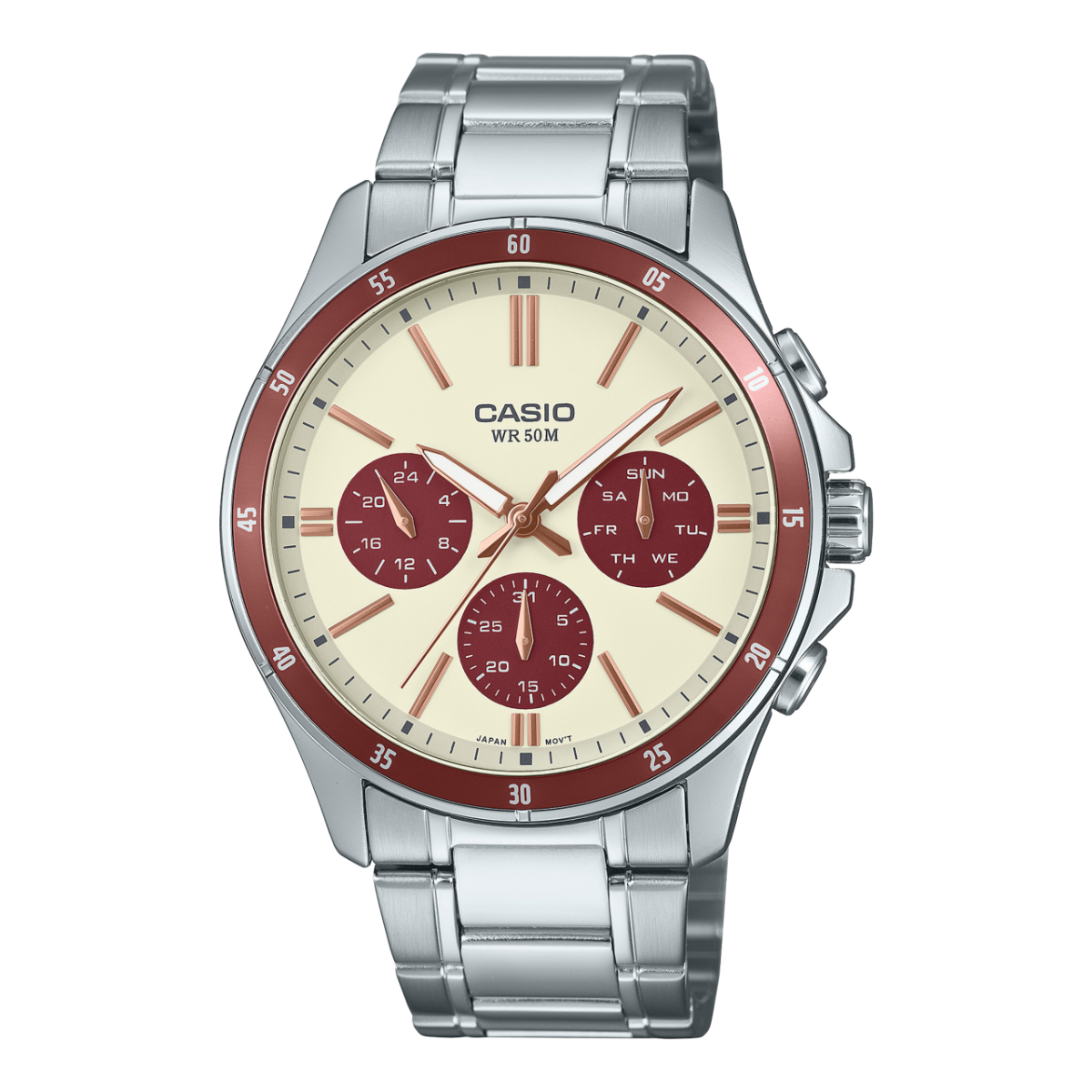 Reloj CASIO MTP-1374 Triple calendario con pulso en acero o cuero para hombre