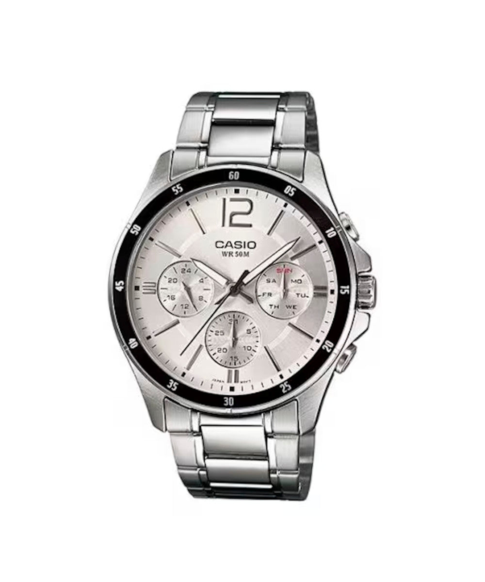 Reloj CASIO MTP-1374 Triple calendario con pulso en acero o cuero para hombre