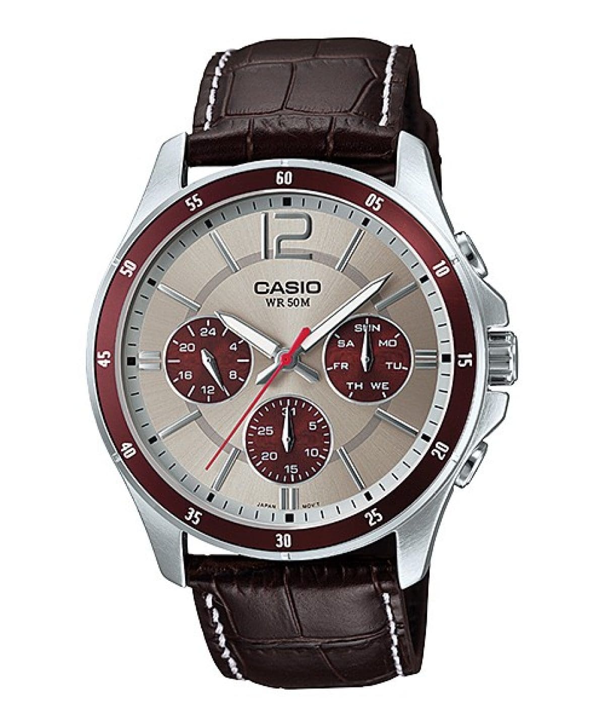 Reloj CASIO MTP-1374 Triple calendario con pulso en acero o cuero para hombre