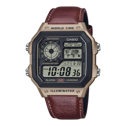Reloj Casio AE-1200WHL-5AV con pulso en cuero y hora digital para hombre