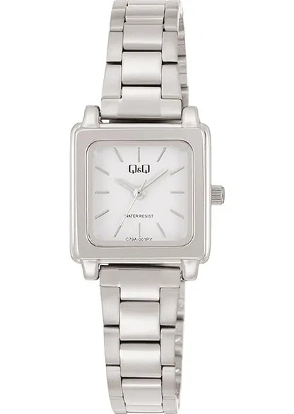 Reloj Q&Q C79A original para mujer con diseño cuadrado y elegante en acero