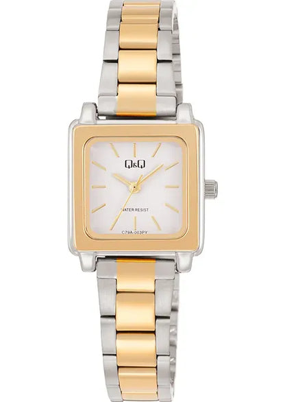 Reloj Q&Q C79A original para mujer con diseño cuadrado y elegante en acero